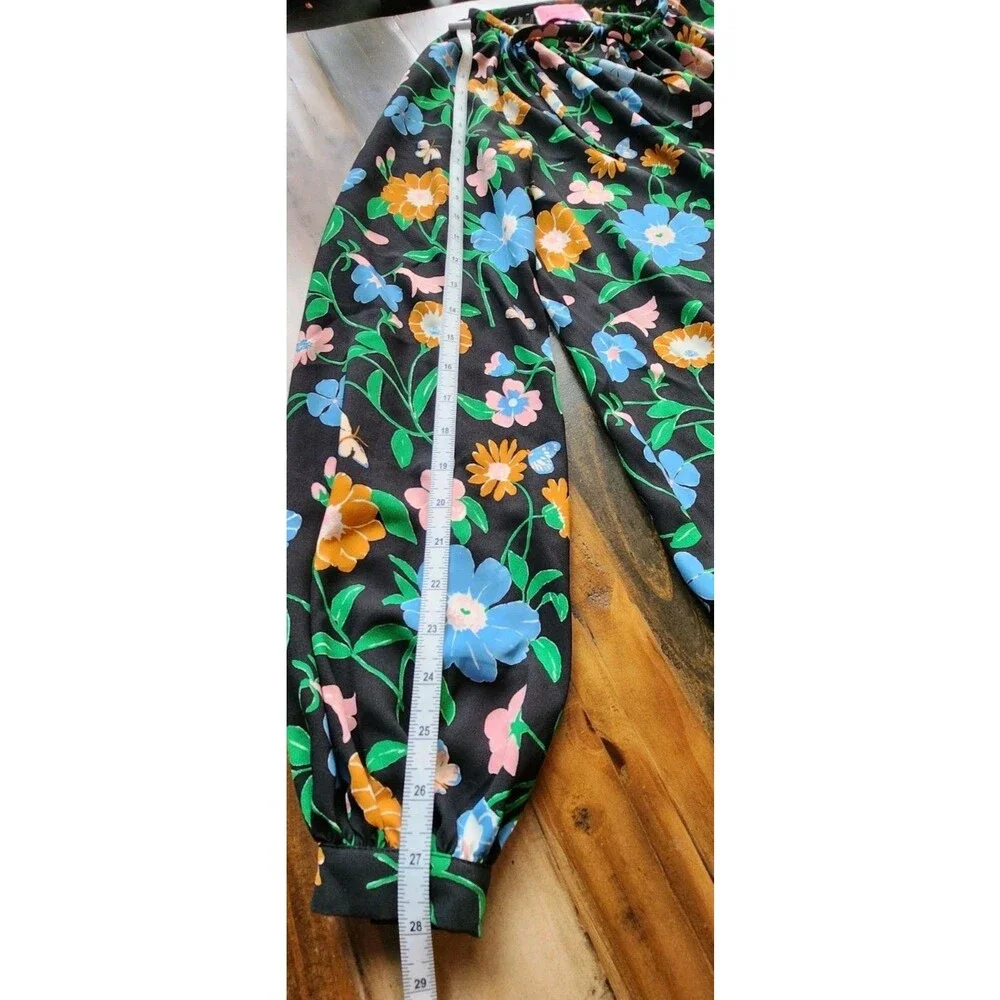 Kate Spade Black Floral Puff Sleeve Tunic Blouse Round Neck Size S (726)